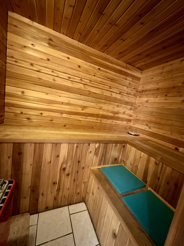 view of sauna featuring tile patterned floors