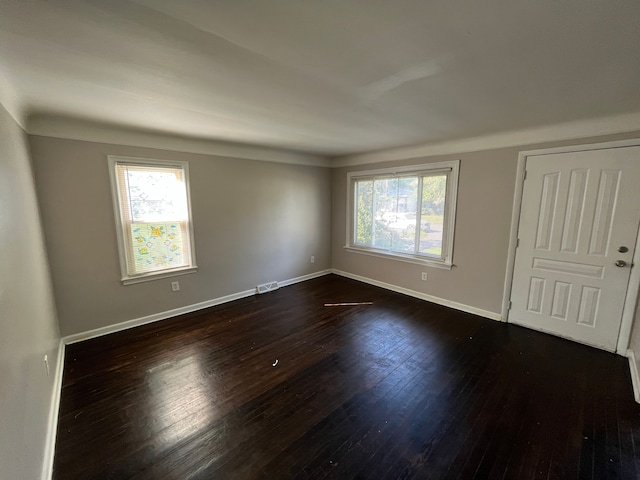 spare room with plenty of natural light and dark wood-type flooring