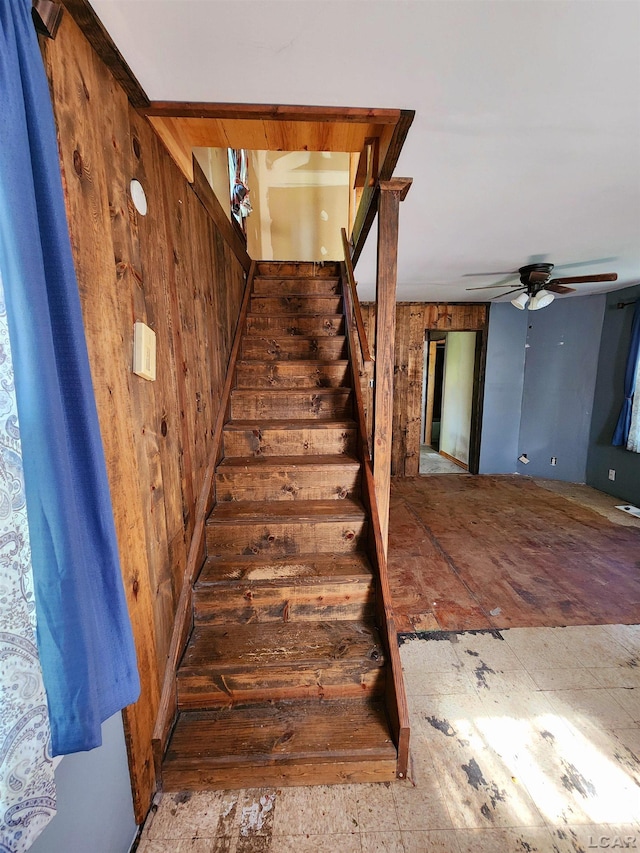 120 W Mcneil St, Corunna, MI 48817 - stairs featuring wooden walls and ceiling fan