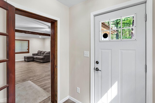 doorway with hardwood / wood-style floors