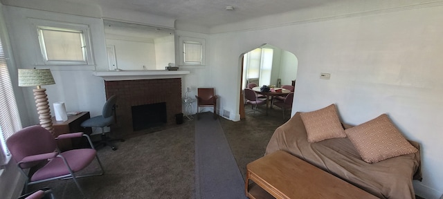 living room with a fireplace