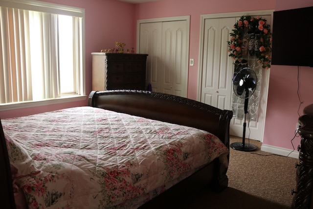 bedroom featuring multiple closets