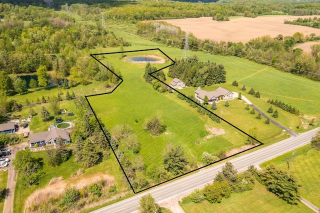 aerial view featuring a rural view