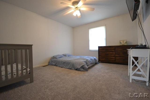 bedroom with carpet and ceiling fan