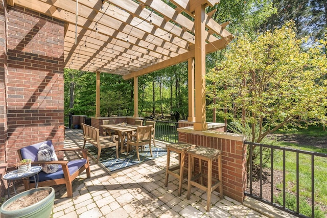 view of patio / terrace with a pergola and an outdoor bar