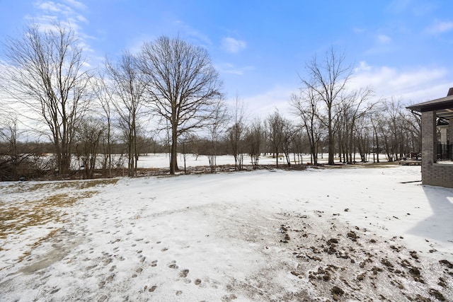 view of yard layered in snow