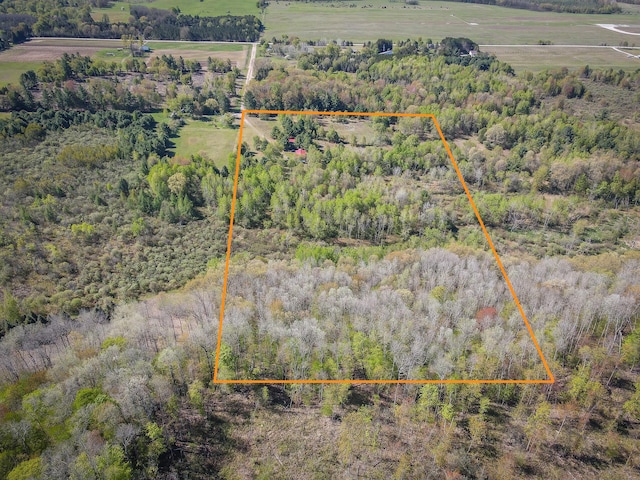 2314 Revolt Rd, Manistee, MI 49660 - overview of rural landscape with property parcel outlined and a forest