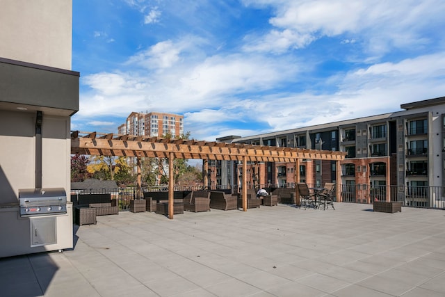 view of patio / terrace featuring outdoor lounge area, a pergola, and grilling area