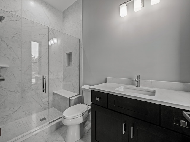 2605 Fairway, Rochester, MI 48306 - full bath featuring vanity, toilet, marble look tiles, and a marble finish shower