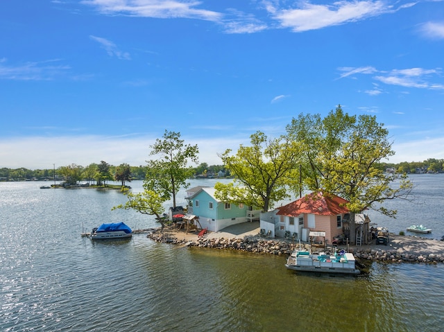 view of dock with a water view