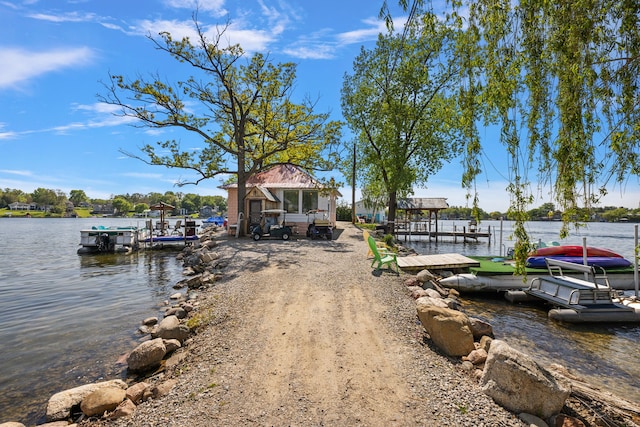 dock area with a water view