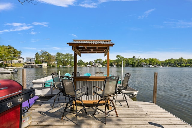 dock area with a water view