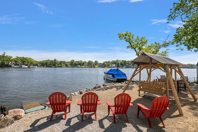 view of water feature featuring a gazebo and a boat dock