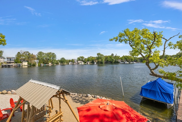 dock area featuring a water view