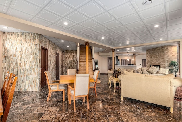 dining area with a fireplace