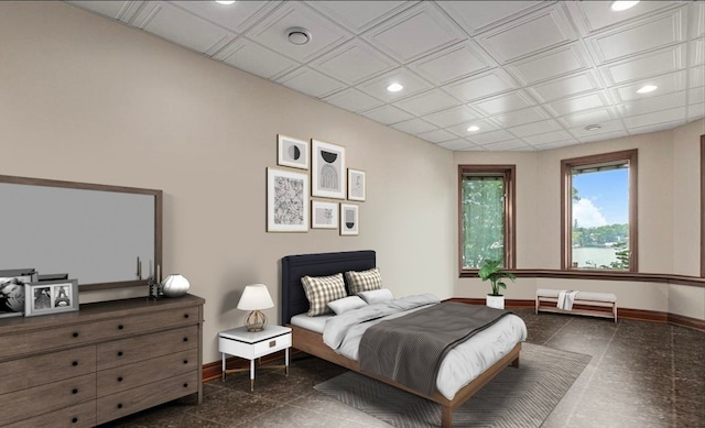 bedroom featuring dark tile patterned floors