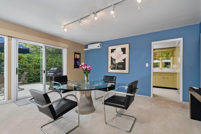 3586 E Huron River Dr, Ann Arbor, MI 48104 - dining space featuring a wall mounted air conditioner, carpet flooring, healthy amount of natural light, and track lighting