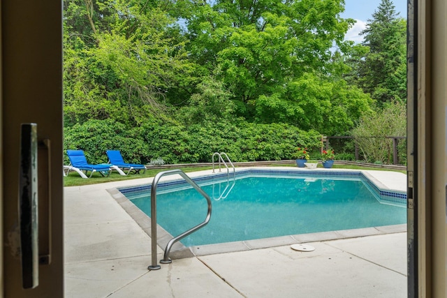 view of swimming pool with a patio area