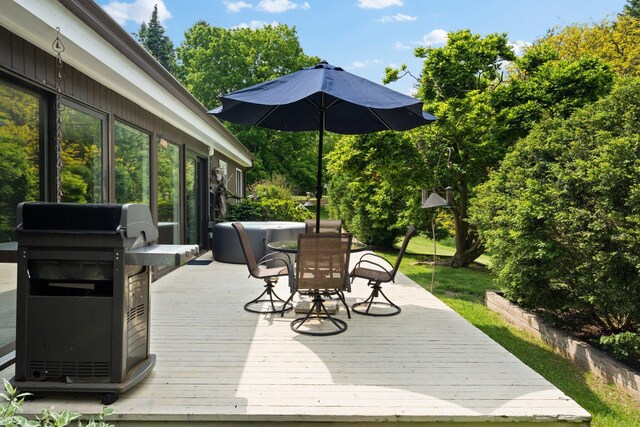 3586 E Huron River Dr, Ann Arbor, MI 48104 - wooden deck featuring outdoor dining area