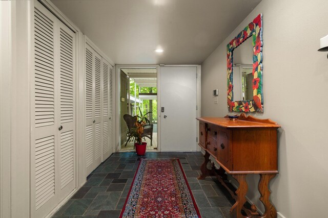 3586 E Huron River Dr, Ann Arbor, MI 48104 - entryway featuring stone tile flooring and recessed lighting