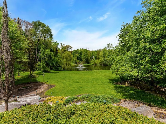 view of yard with a water view