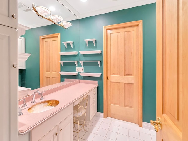 bathroom with vanity and tile patterned floors