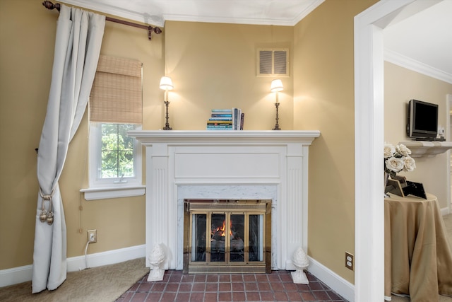 living room with crown molding