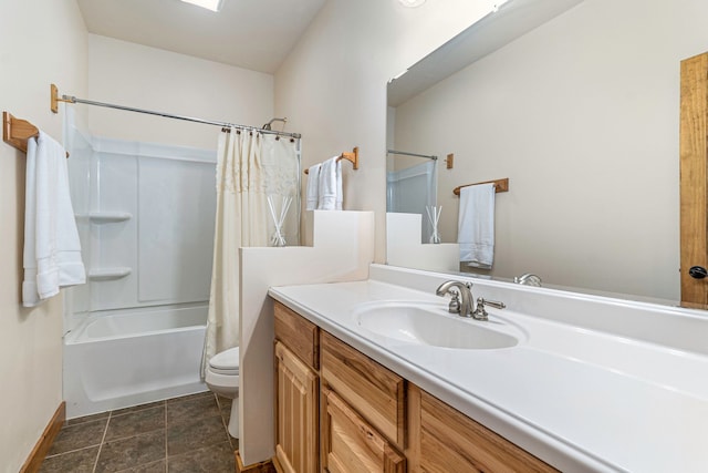 full bathroom with tile patterned flooring, vanity, shower / bath combination with curtain, and toilet