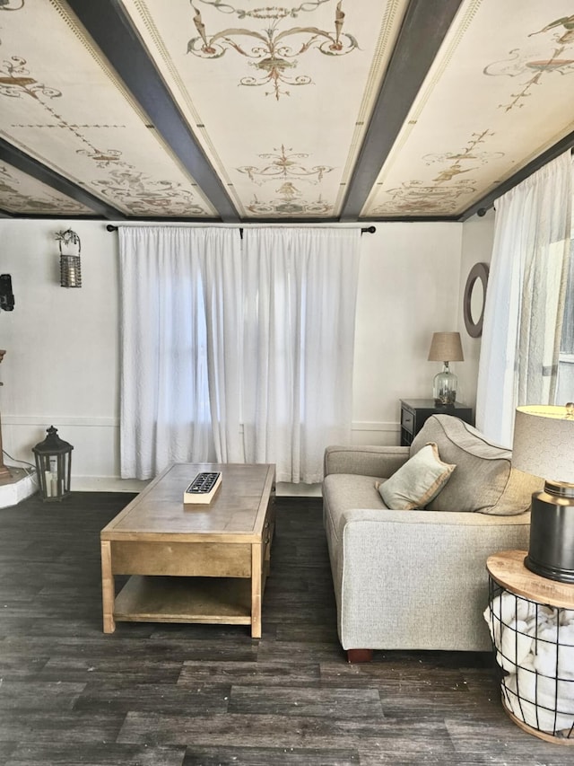 living room featuring dark wood finished floors