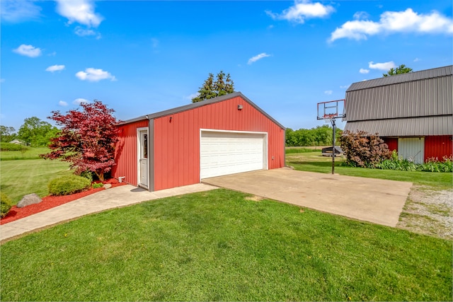 garage with a yard