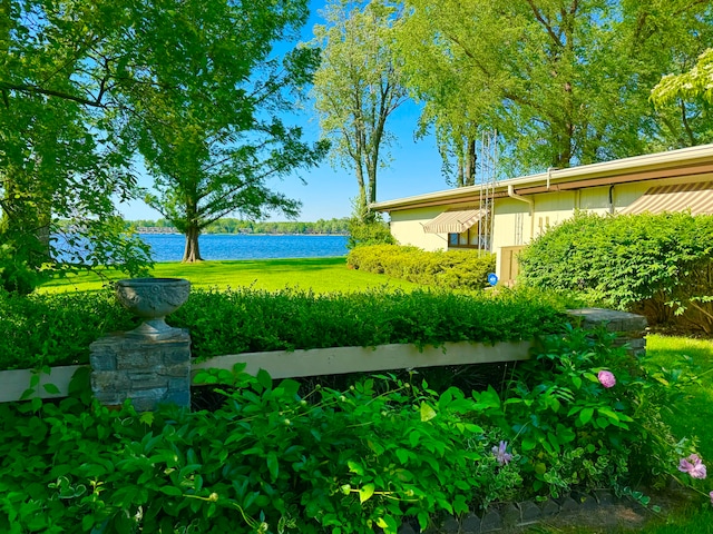 view of yard with a water view