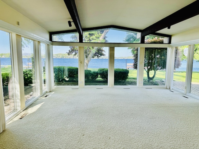 7206 Beechwood Cir, Watervliet, MI 49098 - unfurnished sunroom with a water view, carpet, healthy amount of natural light, and a wall of windows