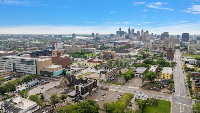 bird's eye view with a city view