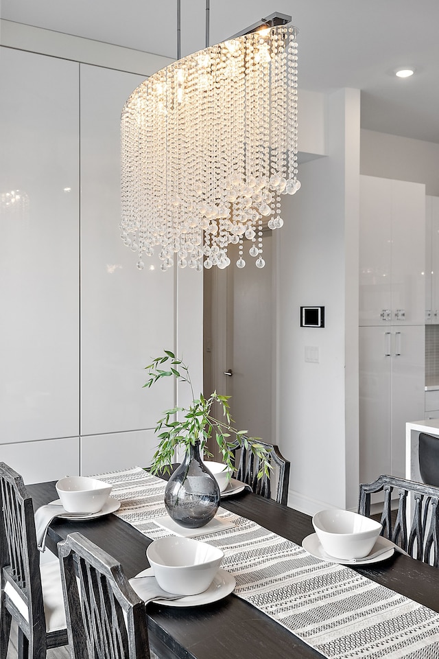 dining room featuring a chandelier