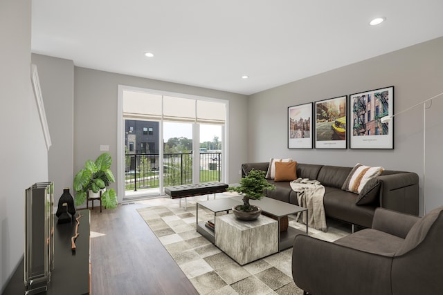 living room with light wood-type flooring