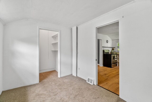 1114 Church St, Port Huron, MI 48060 - unfurnished bedroom featuring lofted ceiling, carpet, ornamental molding, a spacious closet, and a closet