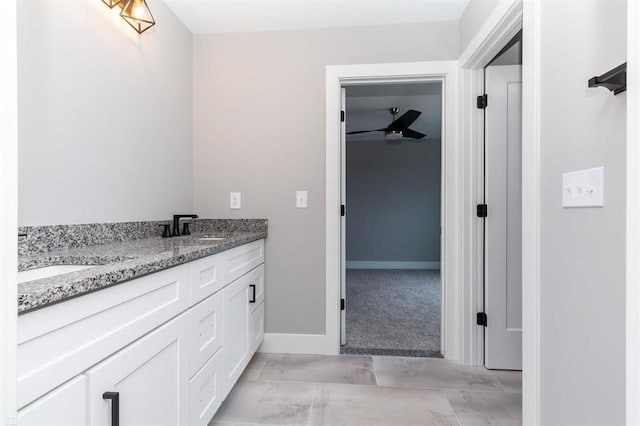 bathroom with vanity and ceiling fan