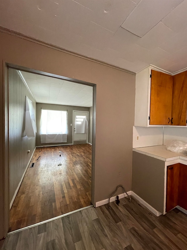 clothes washing area featuring dark hardwood / wood-style floors