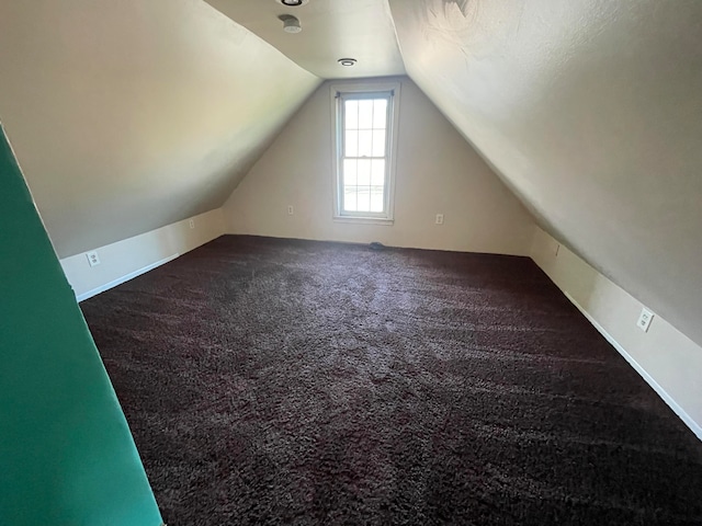 additional living space featuring lofted ceiling and carpet floors