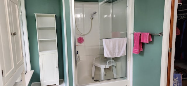 bathroom featuring a shower with door