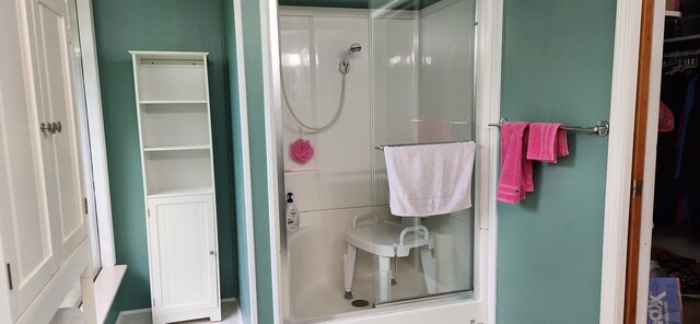 227 Joliet Ave, Houghton Lake, MI 48629 - bathroom featuring a shower stall and a walk in closet