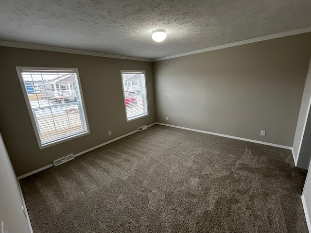 2765 Naples Ct, Lapeer, MI 48446 - unfurnished room with ornamental molding, dark carpet, baseboards, and a textured ceiling