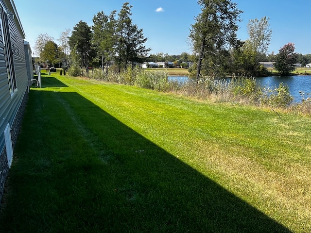 view of yard with a water view