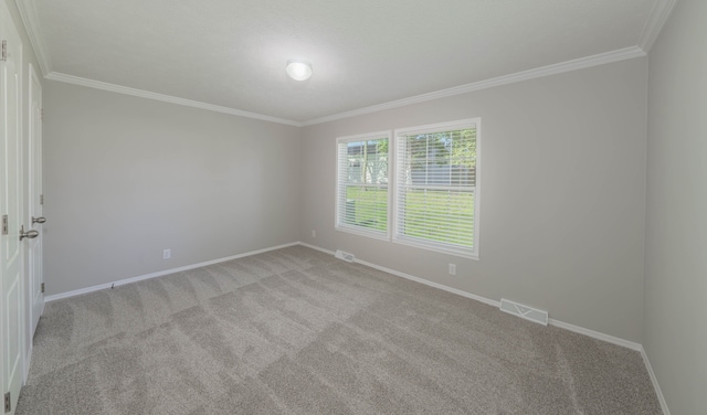 carpeted spare room with crown molding