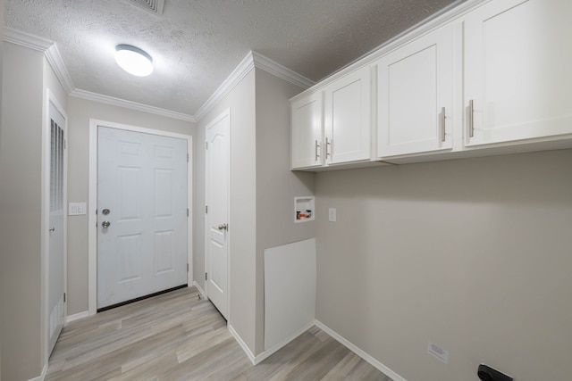 2756 Naples Ct, Lapeer, MI 48446 - laundry area with cabinet space, light wood finished floors, washer hookup, crown molding, and a textured ceiling