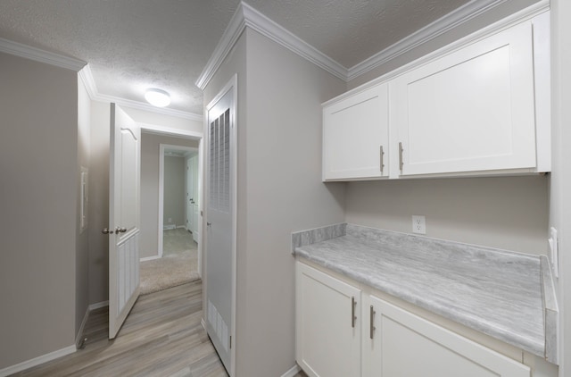 2756 Naples Ct, Lapeer, MI 48446 - laundry area featuring a textured ceiling, light wood-style floors, baseboards, and ornamental molding