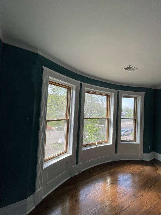 empty room featuring a healthy amount of sunlight, dark hardwood / wood-style floors, and ornamental molding