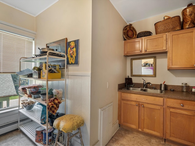 kitchen featuring a baseboard heating unit and sink