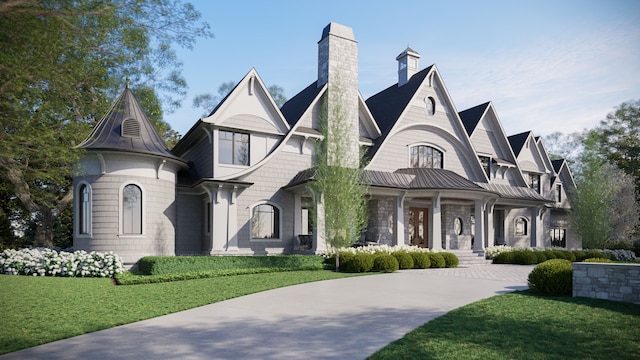 view of front of house featuring a porch and a front yard