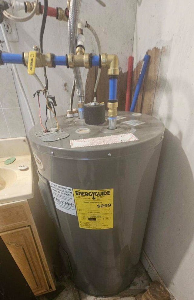 utility room featuring water heater